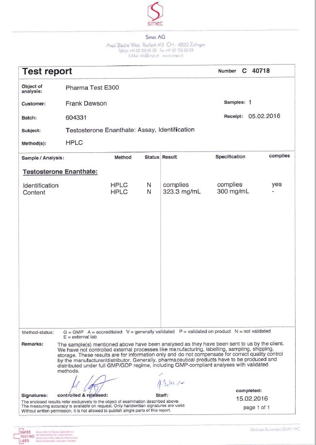 PHARMA TEST E 300 dosage report